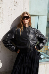 Black Leather Classic Bomber