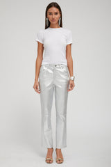 Metallic Silver 5 Pocket Ankle Slim Straight