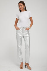 Metallic Silver 5 Pocket Ankle Slim Straight
