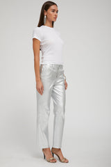 Metallic Silver 5 Pocket Ankle Slim Straight