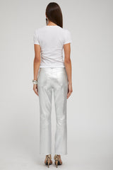 Metallic Silver 5 Pocket Ankle Slim Straight
