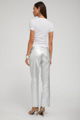 Metallic Silver 5 Pocket Ankle Slim Straight