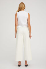 White Leather Cropped Baggy Pants