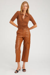 Chestnut Rib Mid Sleeve Polo Top