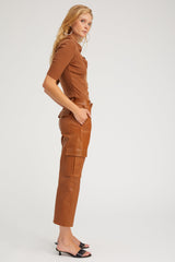 Chestnut Rib Mid Sleeve Polo Top