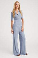 Steel Blue Rib Mid Sleeve Polo