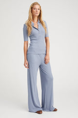 Steel Blue Rib Wide Leg Pants
