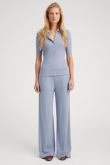 Steel Blue Rib Wide Leg Pants