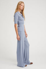 Steel Blue Rib Mid Sleeve Polo