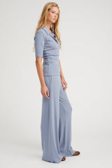 Steel Blue Rib Wide Leg Pants