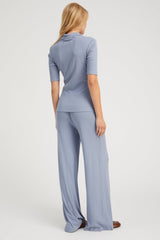 Steel Blue Rib Mid Sleeve Polo