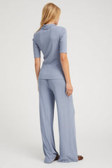 Steel Blue Rib Wide Leg Pants