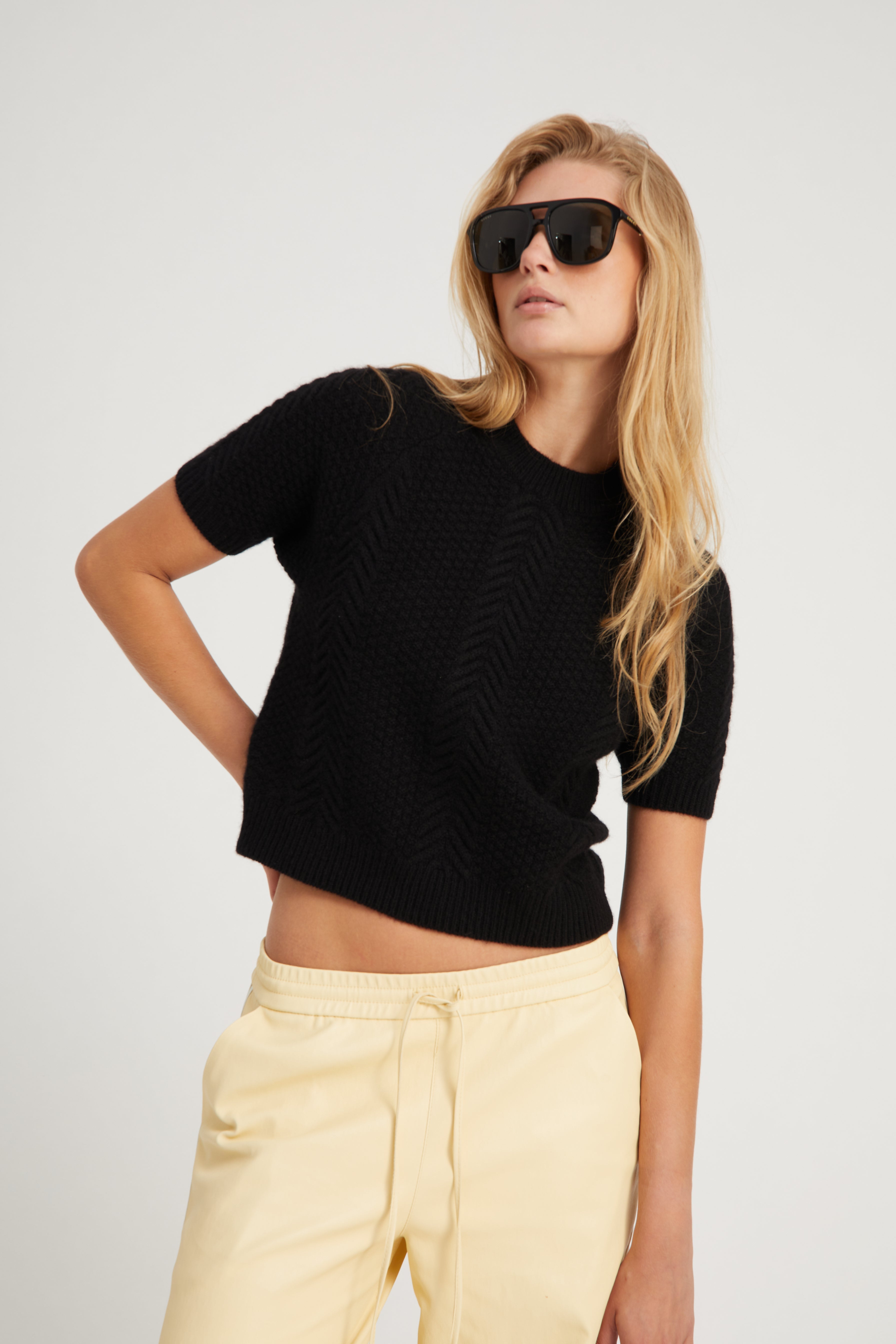 Black Cashmere Cable Knit Raglan Sweater
