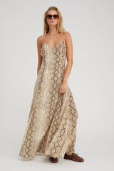 Beige Snakeskin Silk Maxi Dress