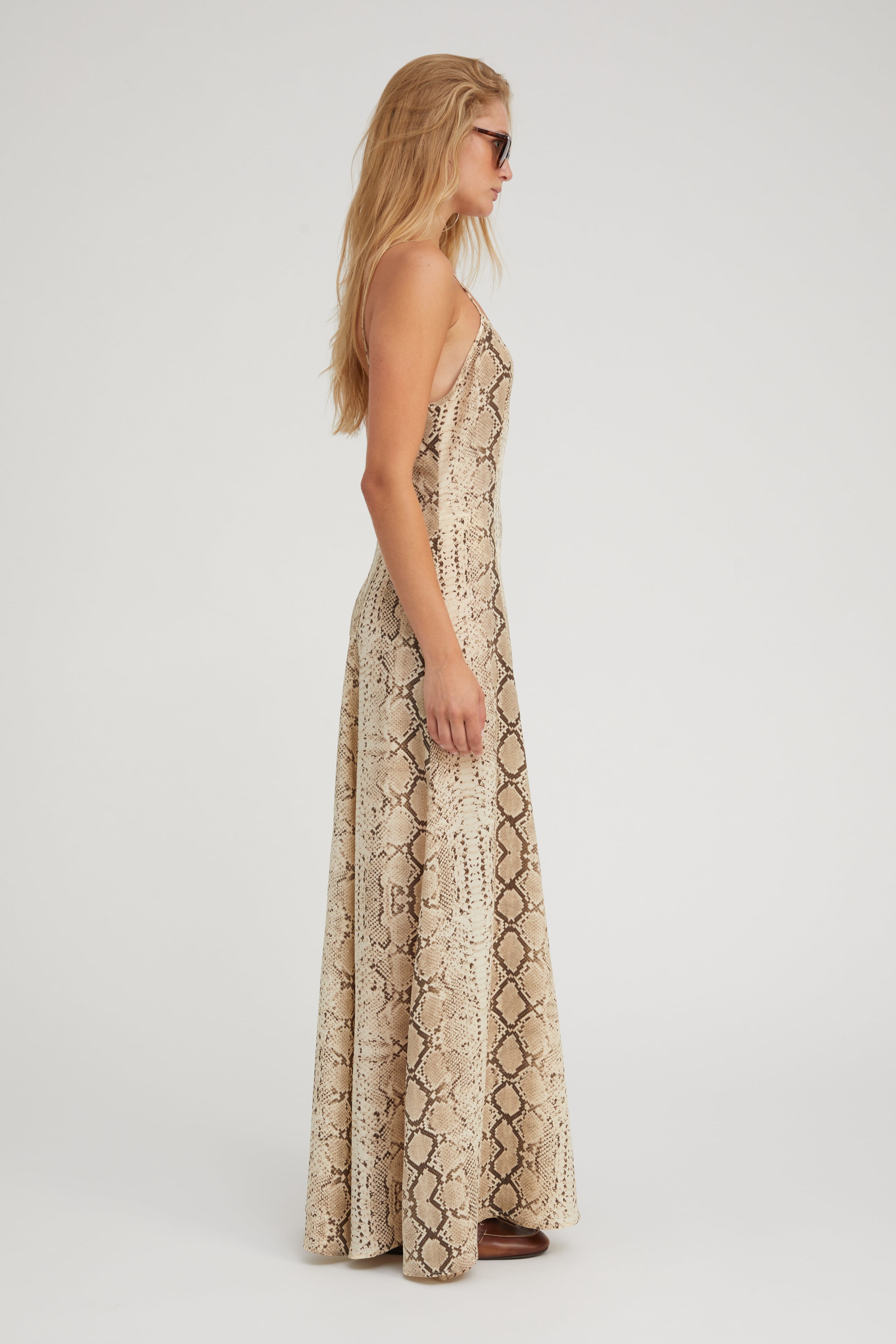 Beige Snakeskin Silk Maxi Dress