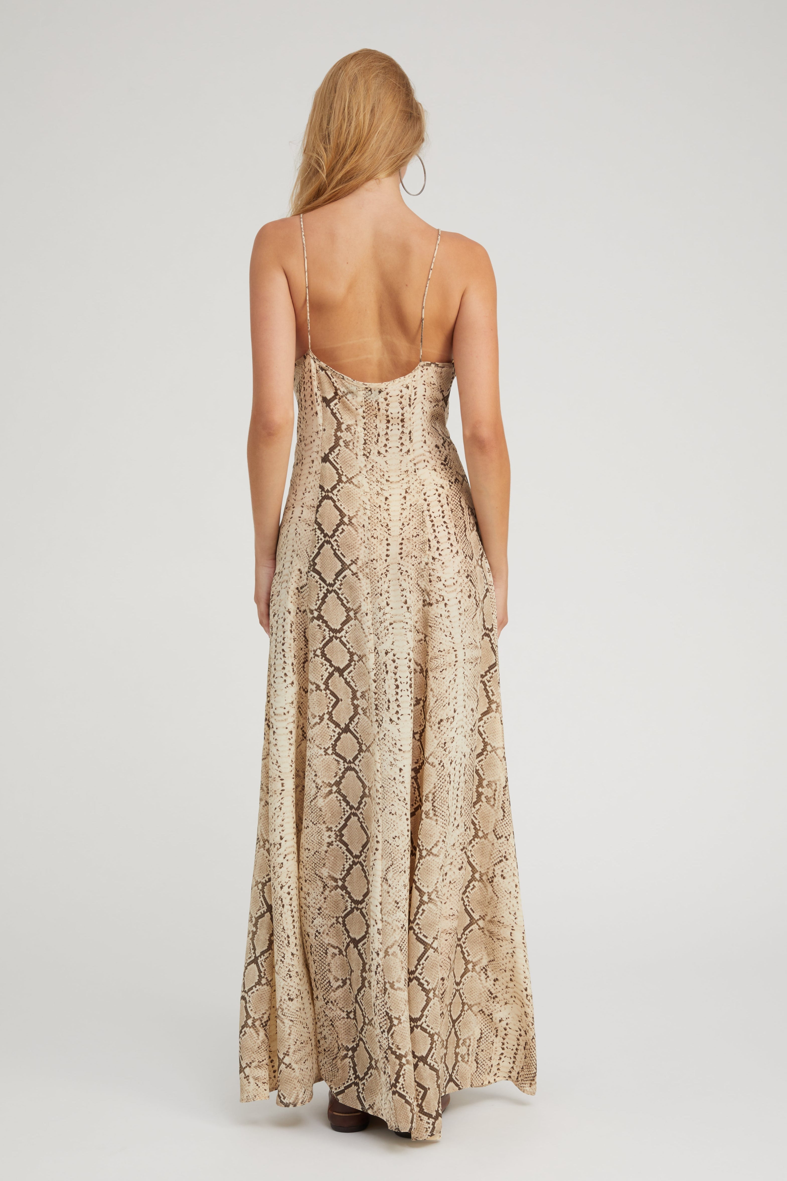 Beige Snakeskin Silk Maxi Dress
