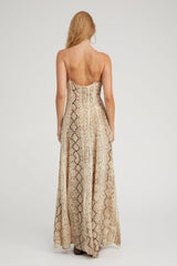 Beige Snakeskin Silk Maxi Dress