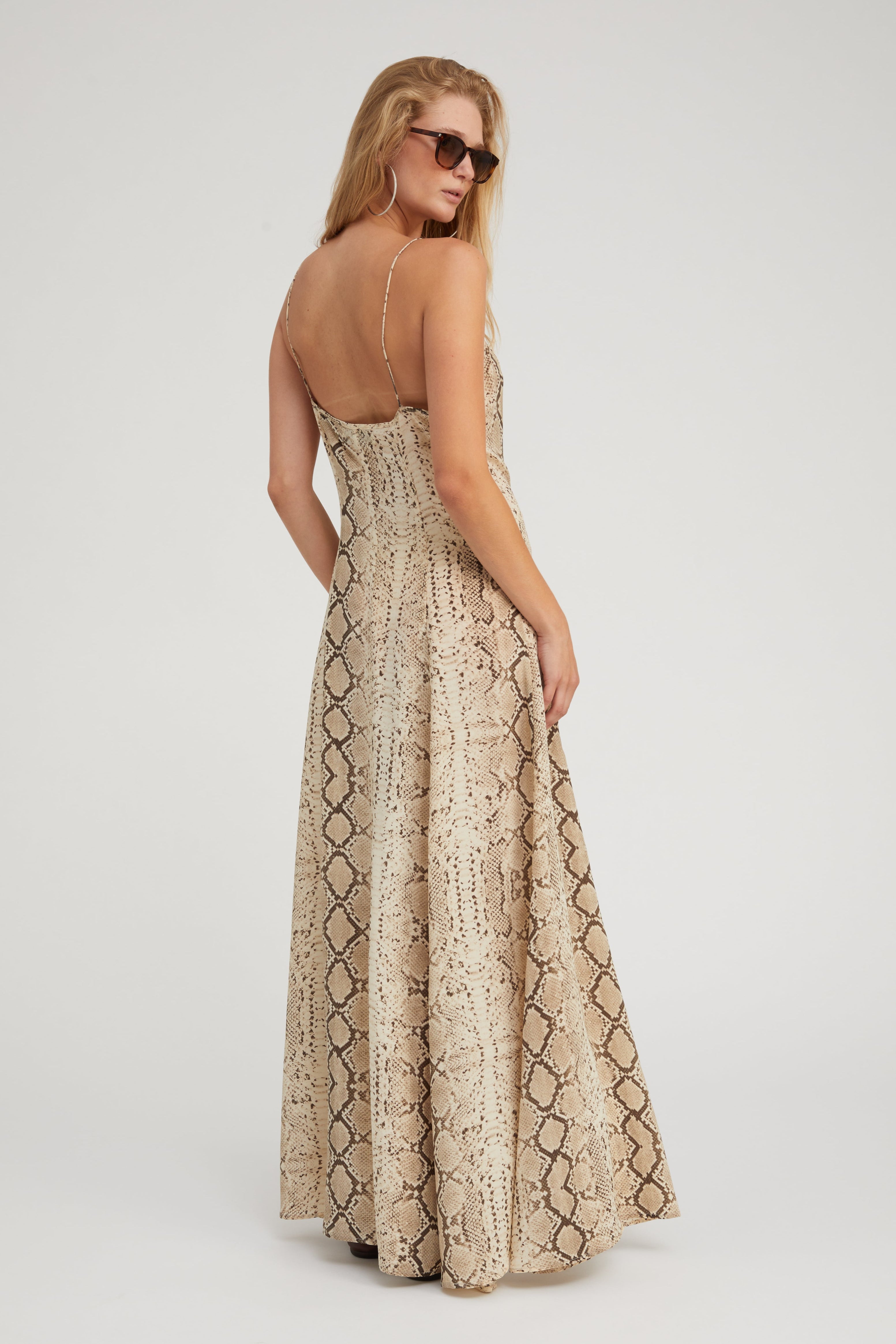 Beige Snakeskin Silk Maxi Dress