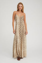 Beige Snakeskin Silk Maxi Dress