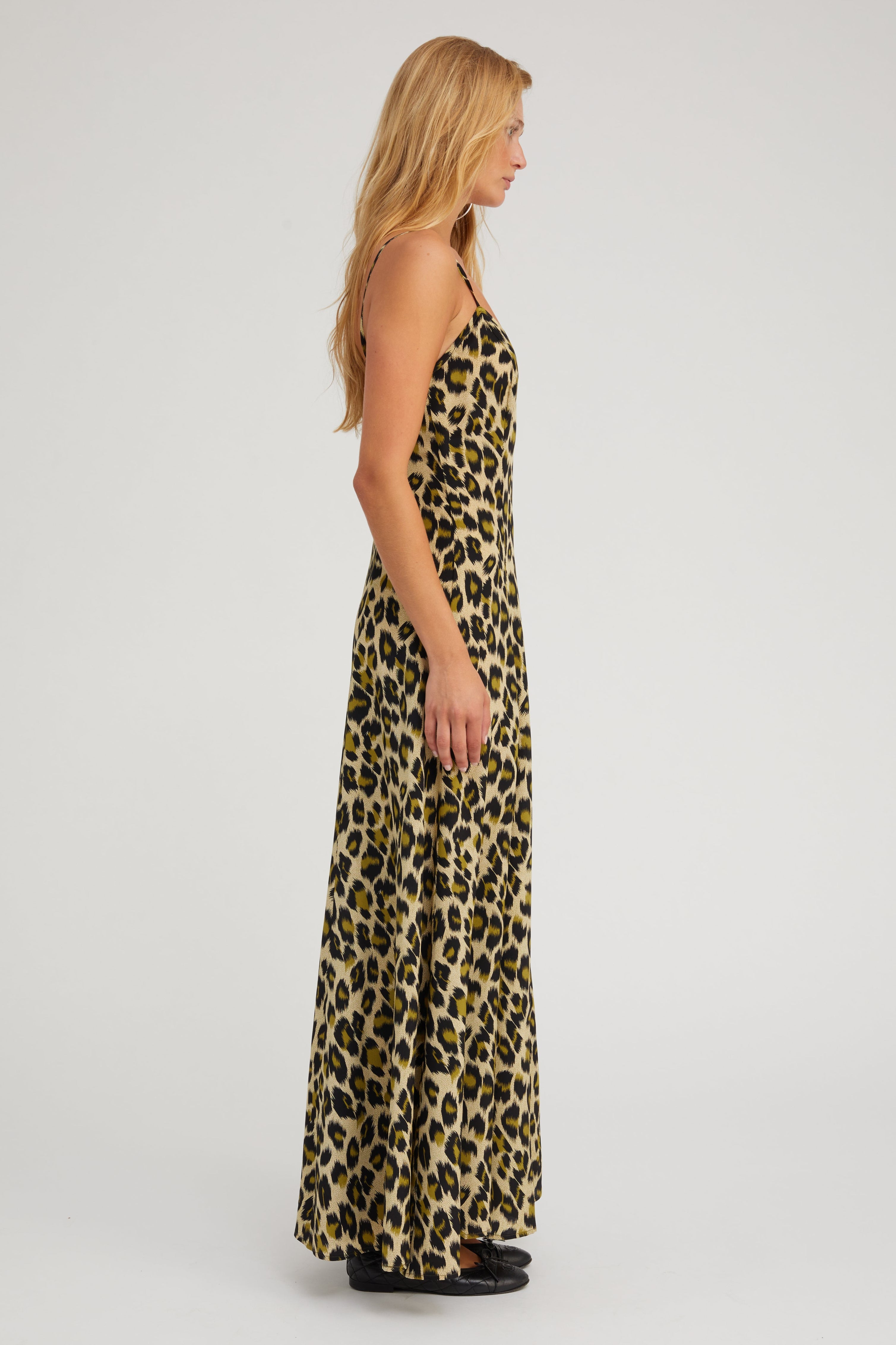 Green Leopard Silk Maxi Dress