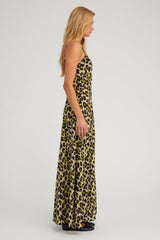 Green Leopard Silk Maxi Dress