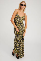 Green Leopard Silk Maxi Dress