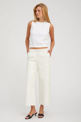 White Leather Cropped Baggy Pants