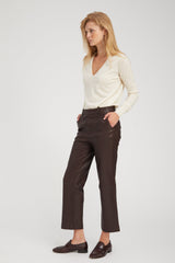Dark Chocolate Leather Cropped Trousers