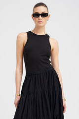 Black Cotton Racer Tank