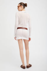 White Pointelle Long Sleeve Mini Dress