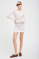 White Pointelle Long Sleeve Mini Dress