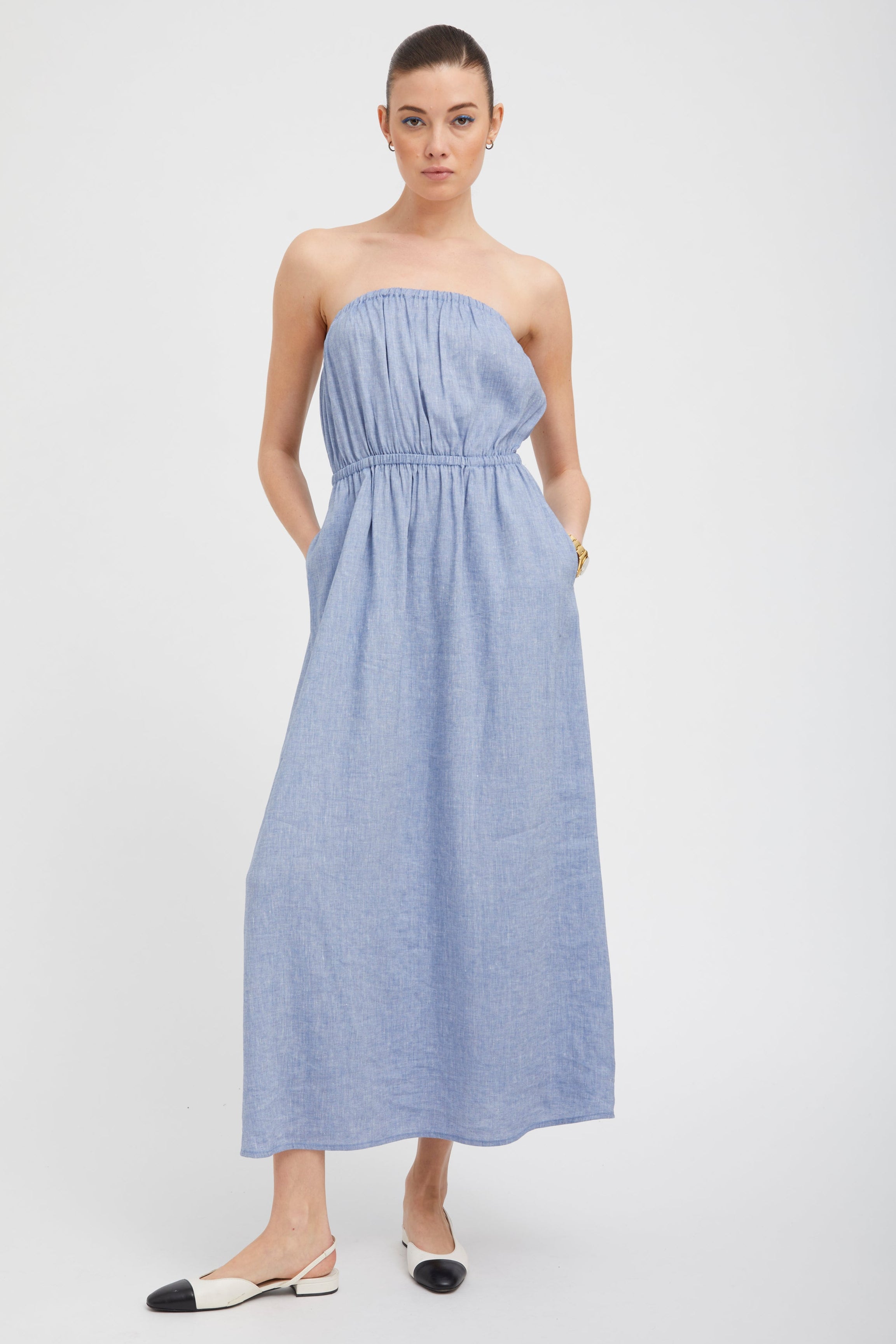 Blue Linen Marie Maxi Dress