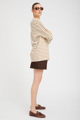 Camel Striped Long Sleeve Oversized Tee