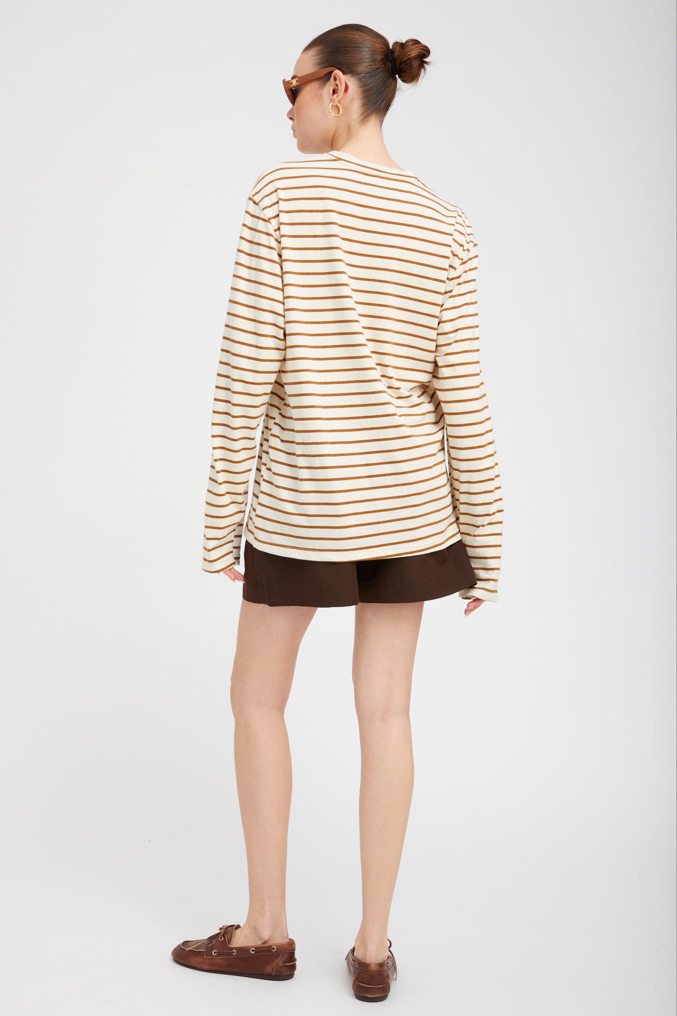 Camel Striped Long Sleeve Oversized Tee