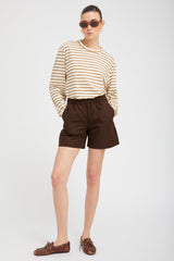 Camel Striped Long Sleeve Oversized Tee