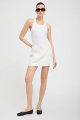 White Leather Pull on Skirt
