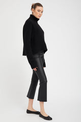 Black Leather 5 Pocket Crop Flare Pants