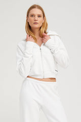 White Cotton Shrunken Zip Up Hoodie