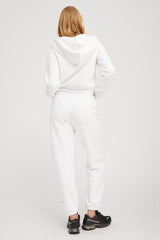 White Cotton Shrunken Zip Up Hoodie