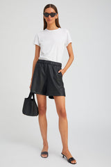 Black Leather Culotte Shorts