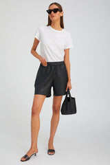 Black Leather Culotte Shorts