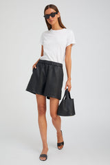 Black Leather Culotte Shorts