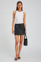 Black Leather Pull on Skirt