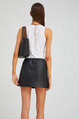 Black Leather Pull on Skirt