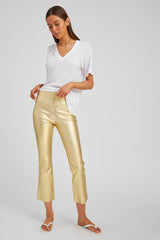 Metallic Gold Leather Crop Flare