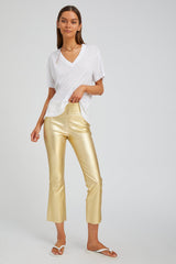 Metallic Gold Leather Crop Flare