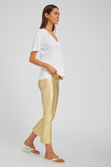 Metallic Gold Leather Crop Flare
