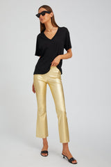 Metallic Gold Leather Ankle Flare