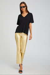 Metallic Gold Leather Ankle Flare