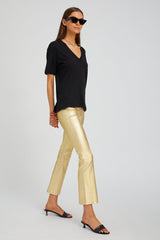 Metallic Gold Leather Ankle Flare